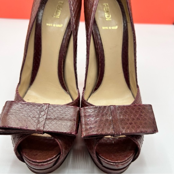 FENDI Brick Red Snakeskin Embossed Leather Ultra High Heels - Picture 6 of 11